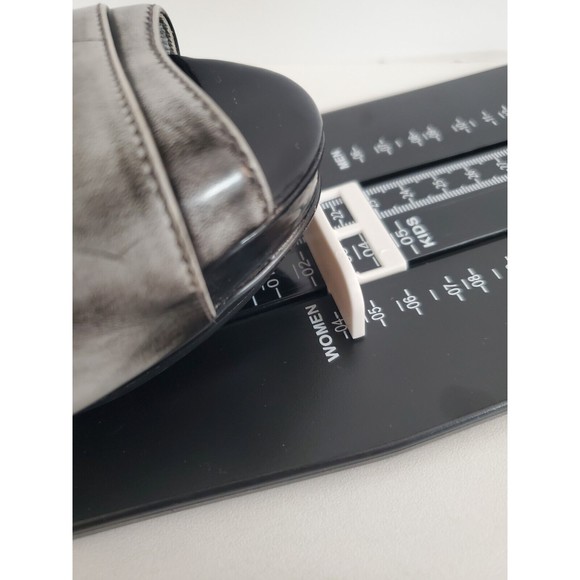 Max Studio Leather Ankle Strap Heels Gray Distressed Denim look Peekaboo toe 6.5 - Picture 9 of 10